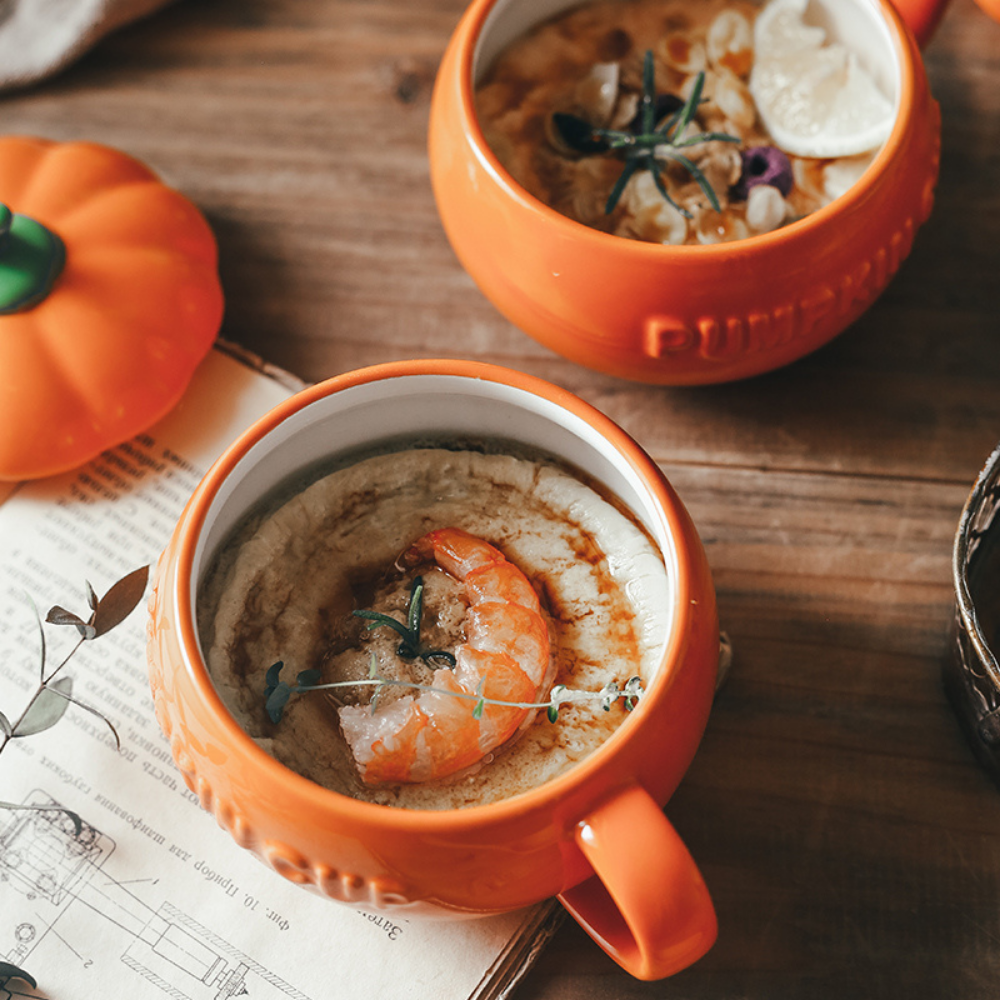 Ceramic Pumpkin Mug with Lid and Spoon