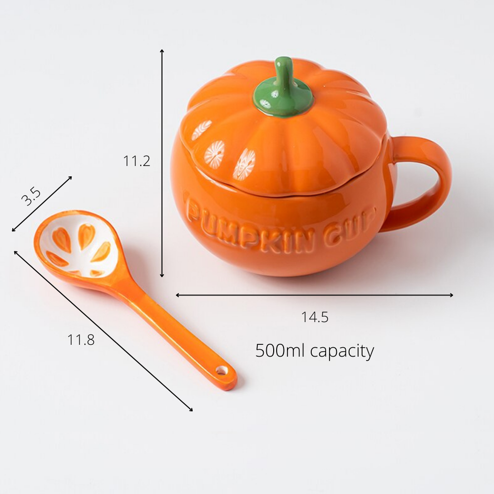 Ceramic Pumpkin Mug with Lid and Spoon