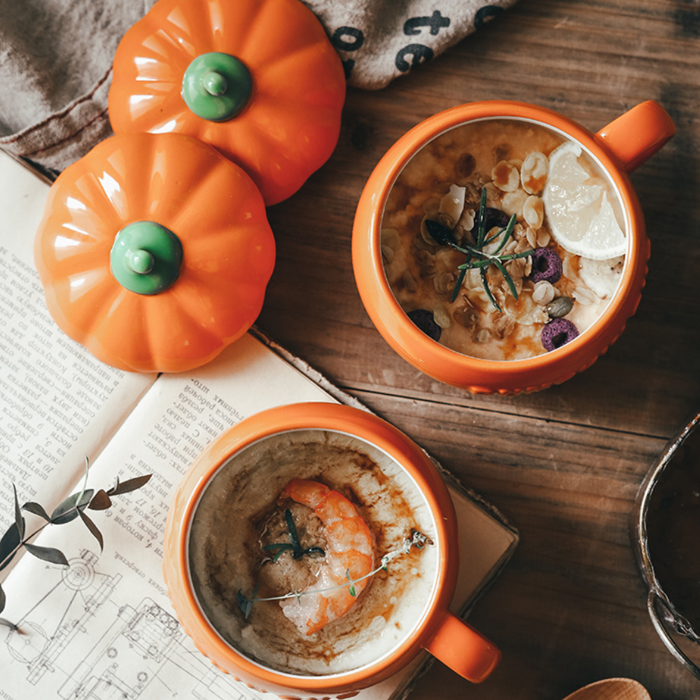 Ceramic Pumpkin Mug with Lid and Spoon