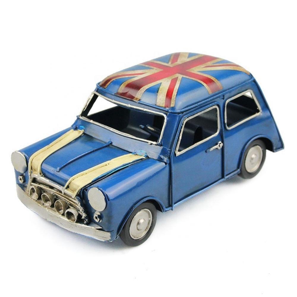 Retro Metal Blue Mini Cooper with UK Flag 16cm