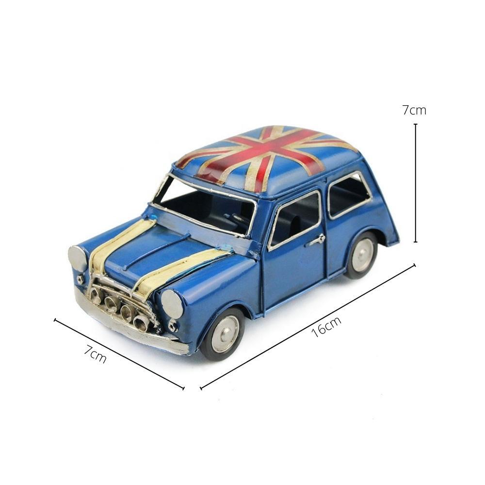 Retro Metal Blue Mini Cooper with UK Flag 16cm