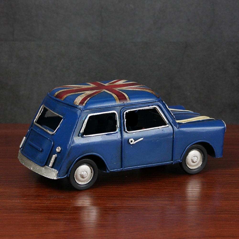 Retro Metal Blue Mini Cooper with UK Flag 16cm