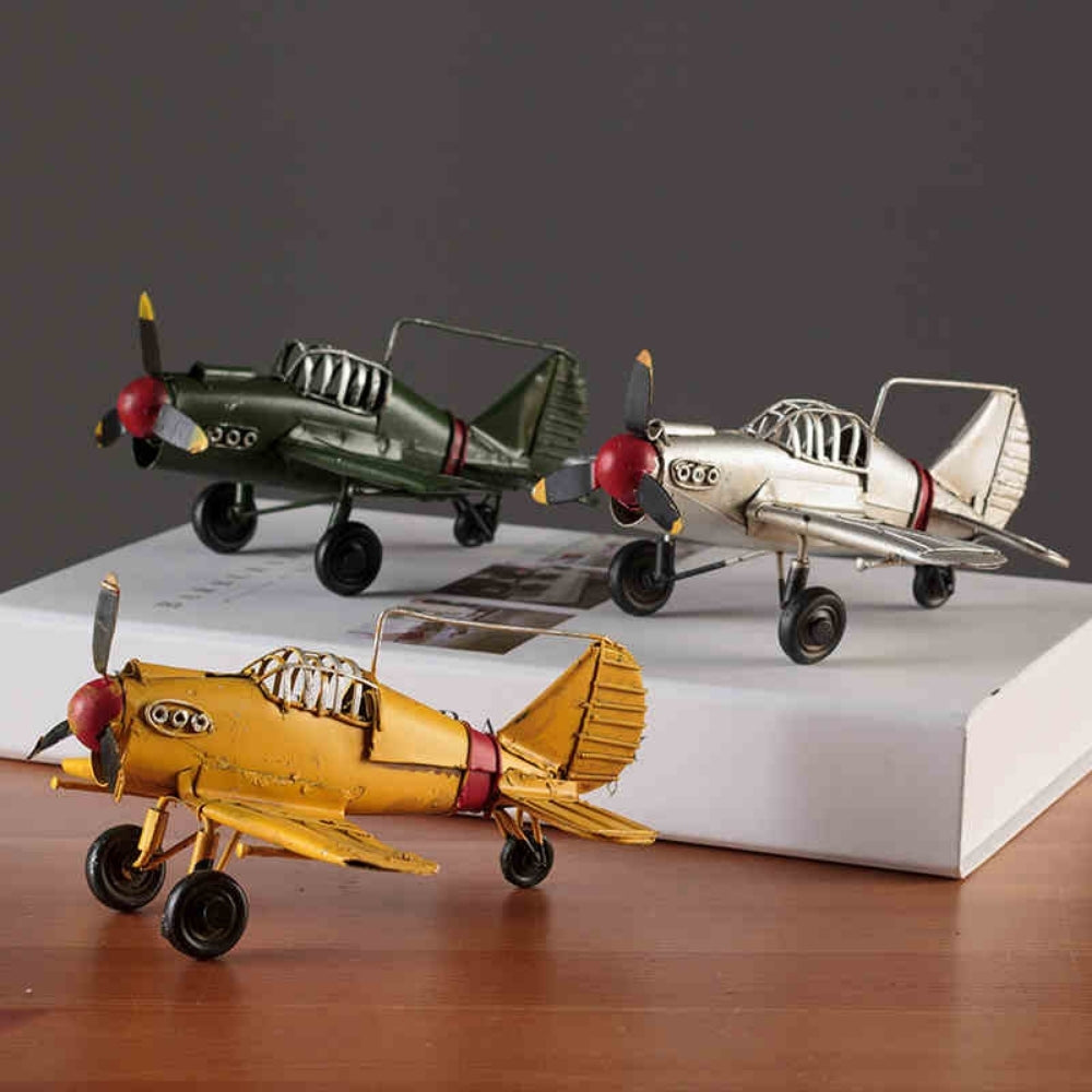 Vintage Metal Diecast Propeller Airplane Silver 16cm