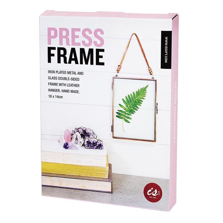 IS Gift Metal Clear Glass Press Frame with Leather Strap Hanger