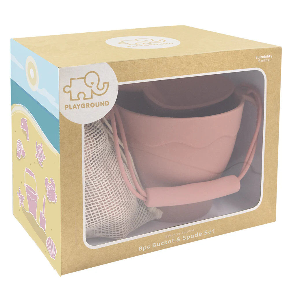 Playground Silicone 8pc Bucket & Spade Set - Rose