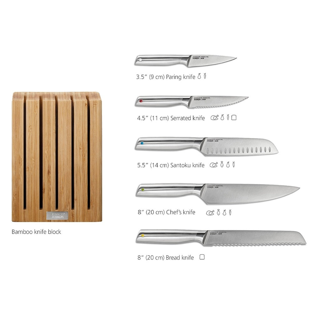 Joseph Joseph Steel Knives Set with Bamboo Block