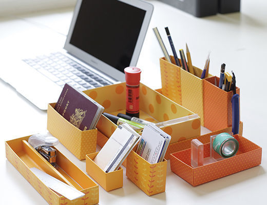 Kikkerland Orange Paper Desk Organiser Set