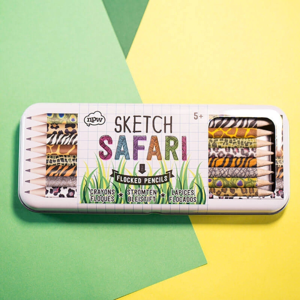 NPW Sketch Safari Flocked Pencils in A Tin