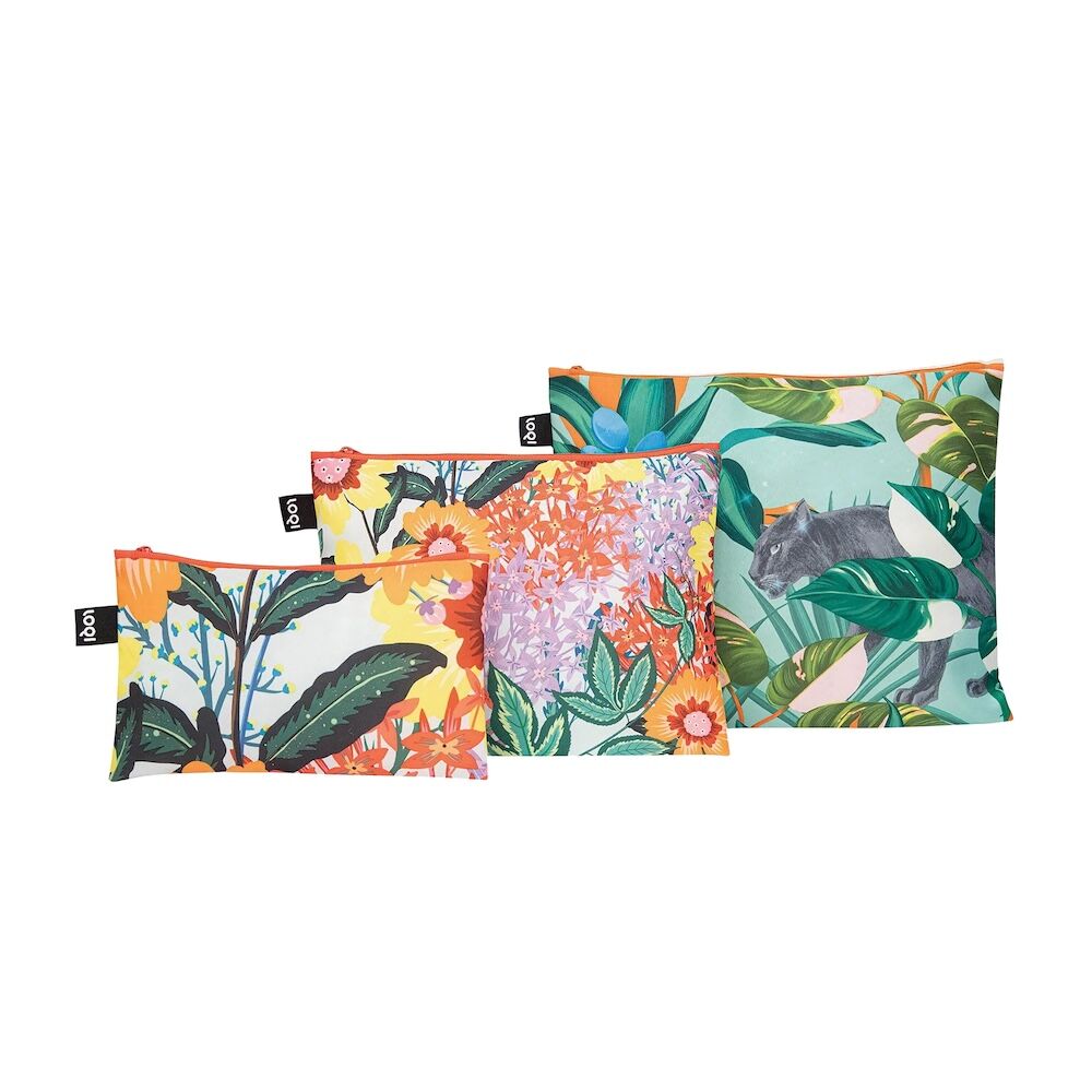LOQI Pomme Chan Thai Floral & Wild Forest Recycled Zip Pockets 3pcs Set