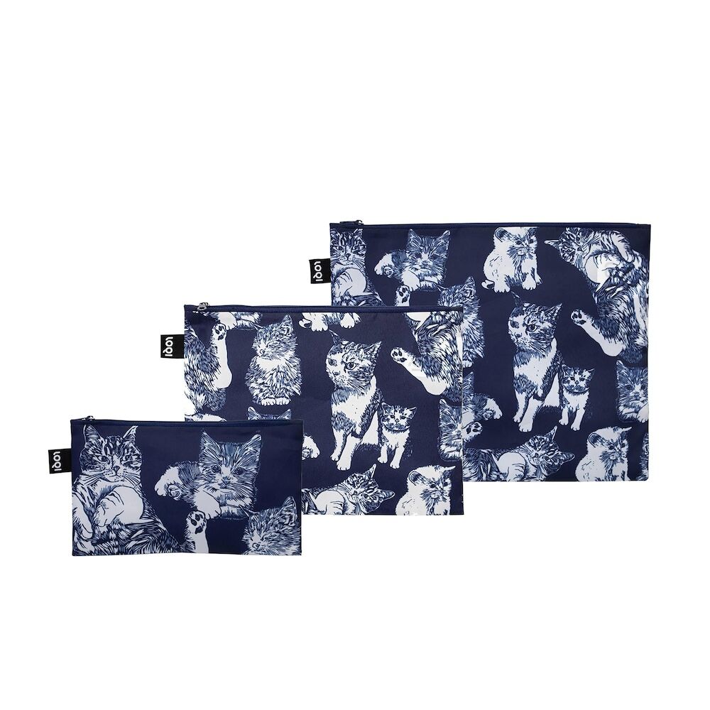 LOQI Red Poppy Bee Cats Recycled Zip Pockets 3pcs Set
