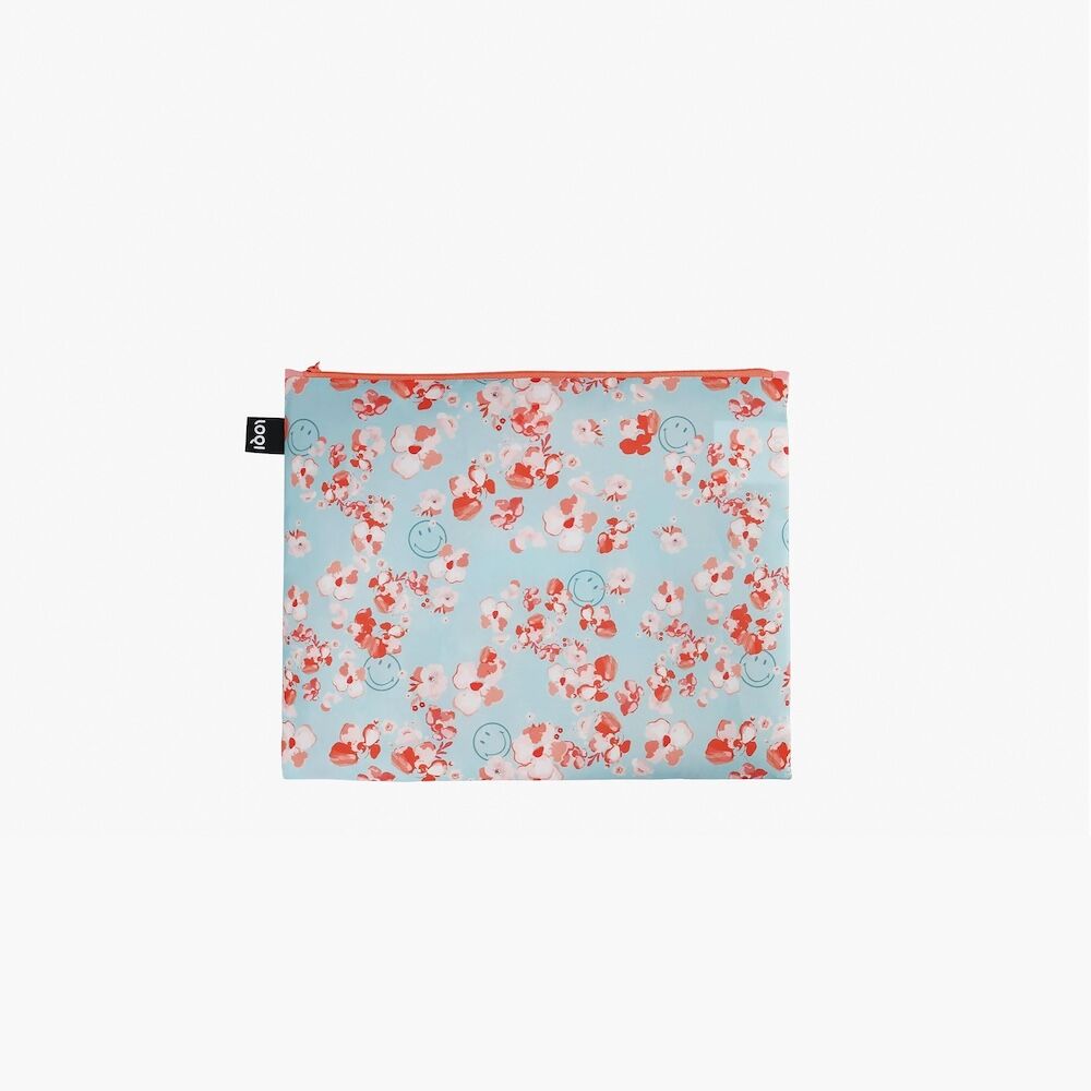 LOQI Smiley Transparent Milky Blossom Recycled Zip Pockets 3pcs Set