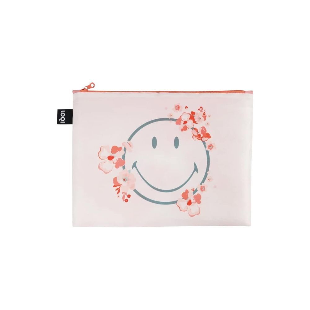 LOQI Smiley Transparent Milky Blossom Recycled Zip Pockets 3pcs Set