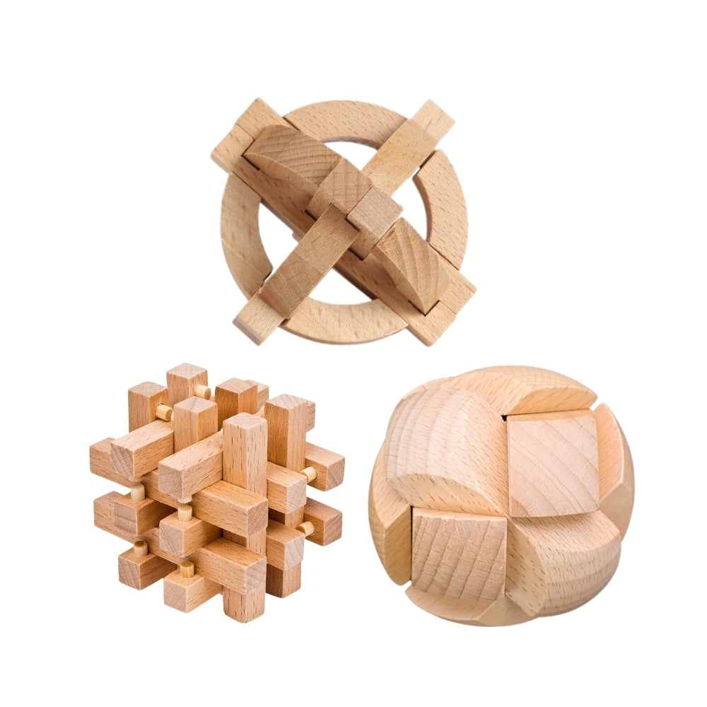 Brain Teaser Wooden Puzzles (Set of 3)