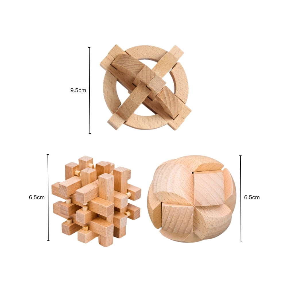 Brain Teaser Wooden Puzzles (Set of 3)