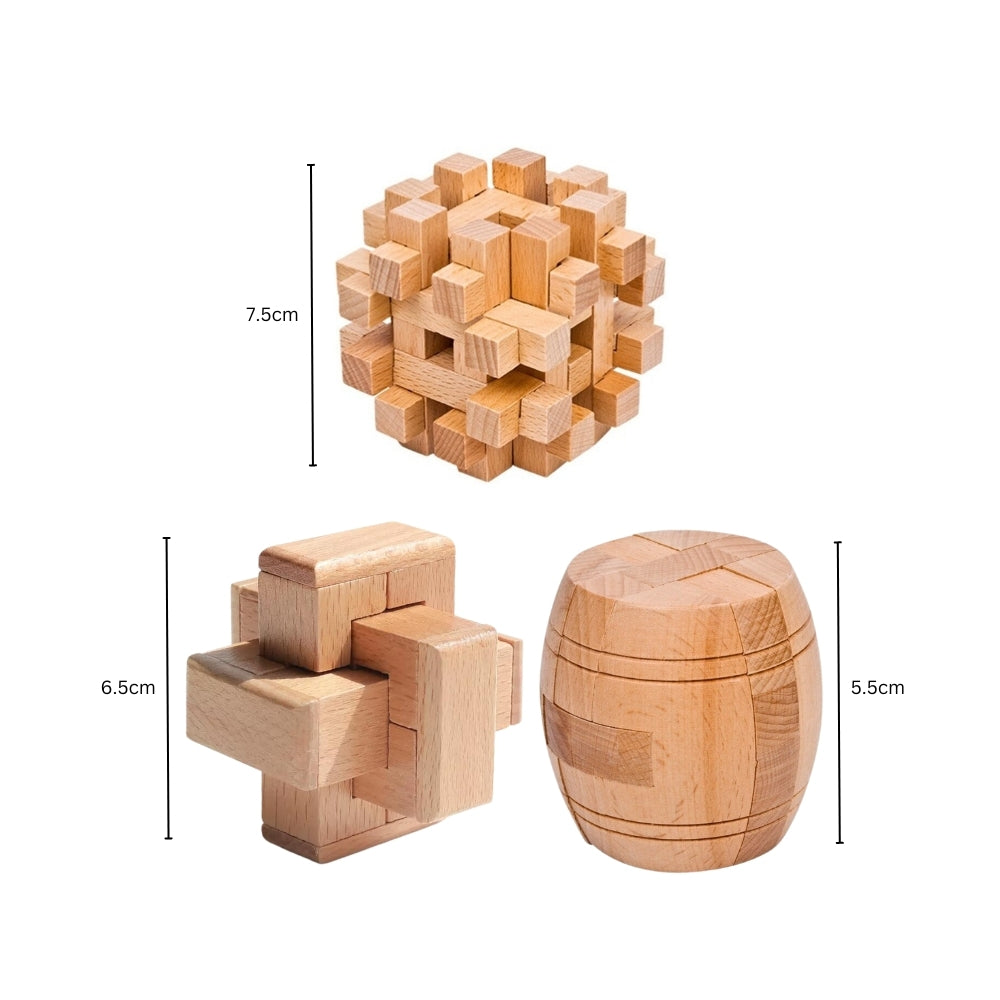 Brain Teaser Wooden Puzzles (Set of 3)