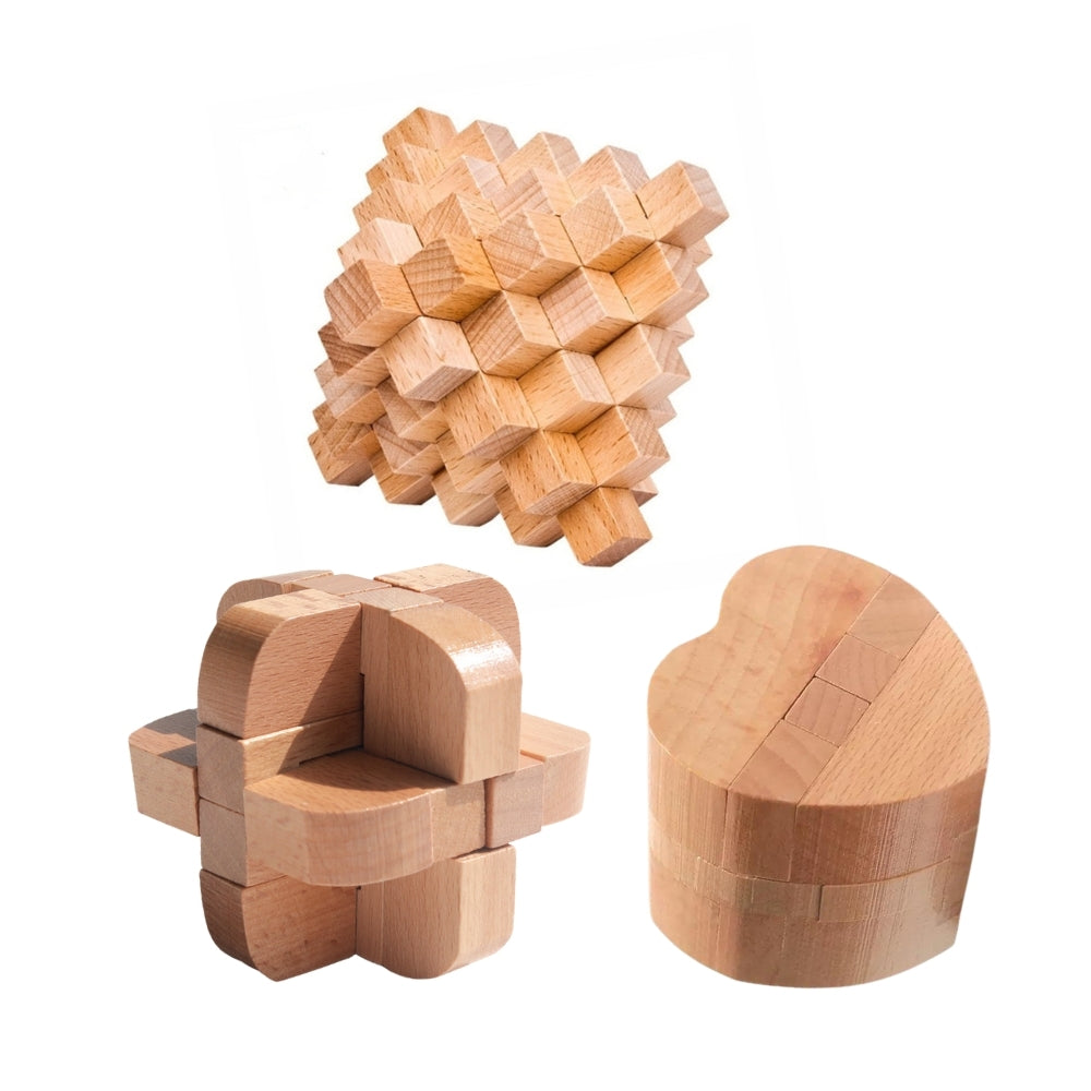 Brain Teaser Wooden Puzzles (Set of 3)