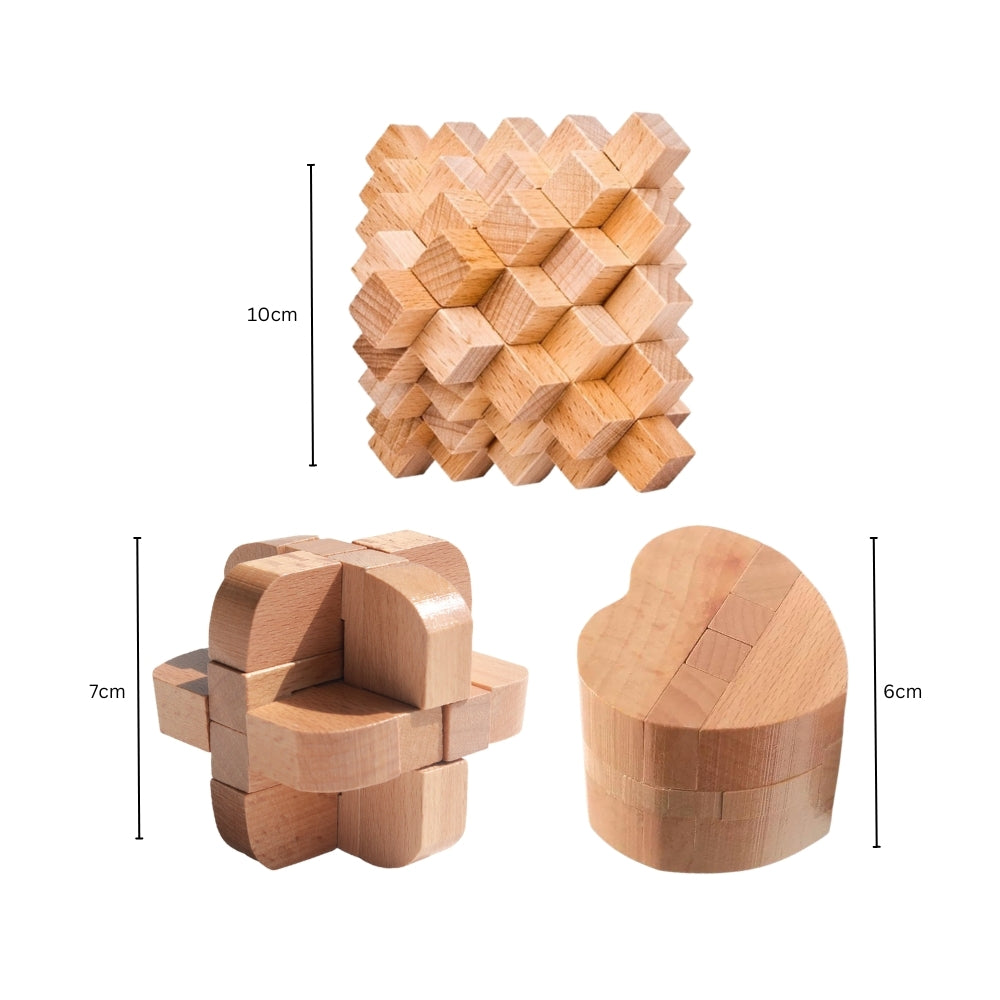 Brain Teaser Wooden Puzzles (Set of 3)