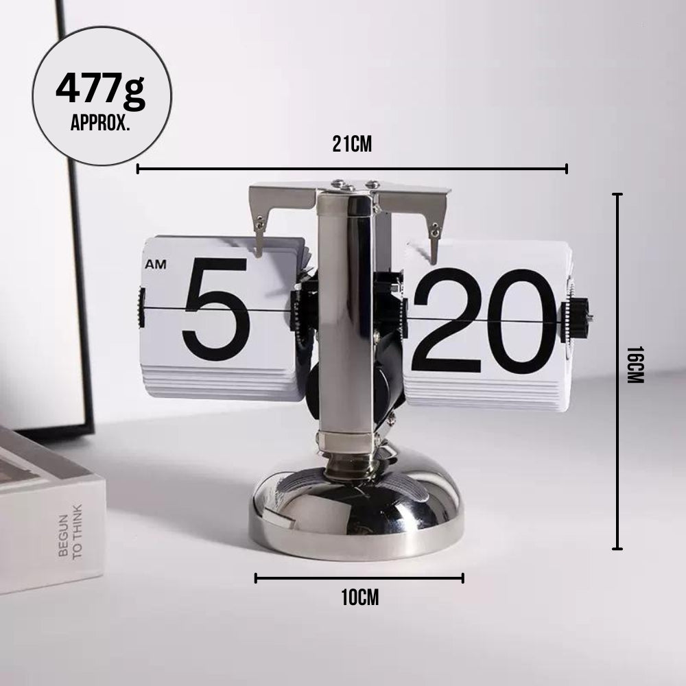 Retro Stainless Steel Flip Desk Clock - Silver