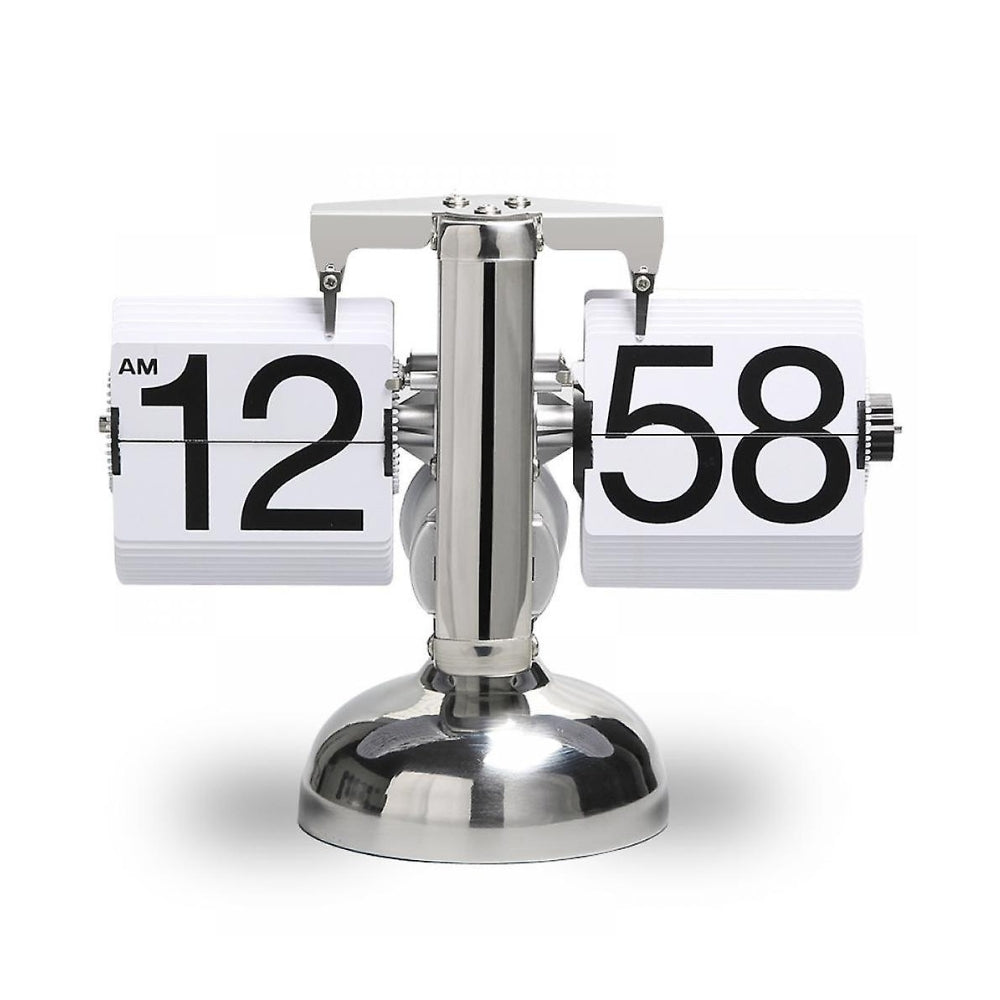 Retro Stainless Steel Flip Desk Clock - Silver