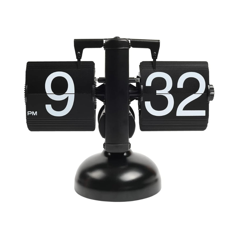Retro Stainless Steel Flip Desk Clock - Matte Black