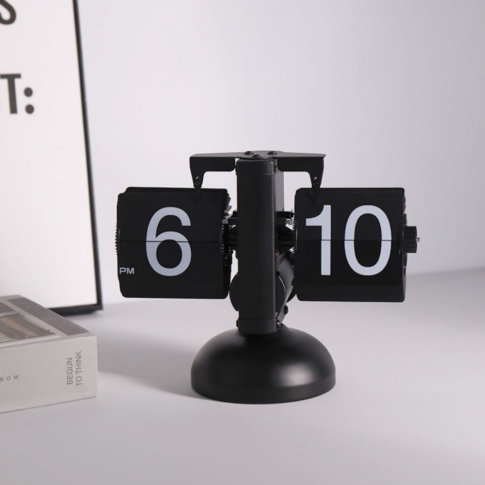 Retro Stainless Steel Flip Desk Clock - Matte Black