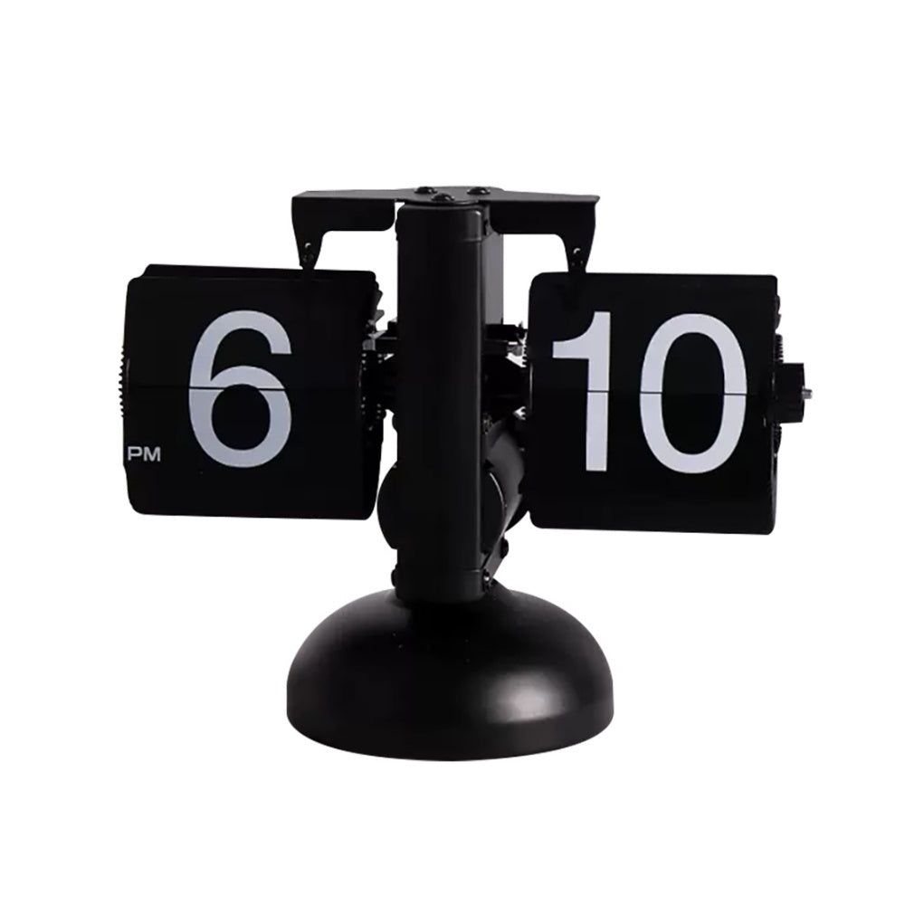 Retro Stainless Steel Flip Desk Clock - Matte Black
