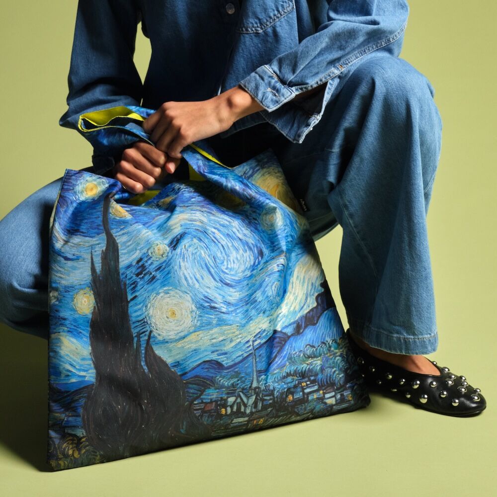 LOQI Vincent Van Gogh The Starry Night Neon Yellow Recycled Shopper Bag