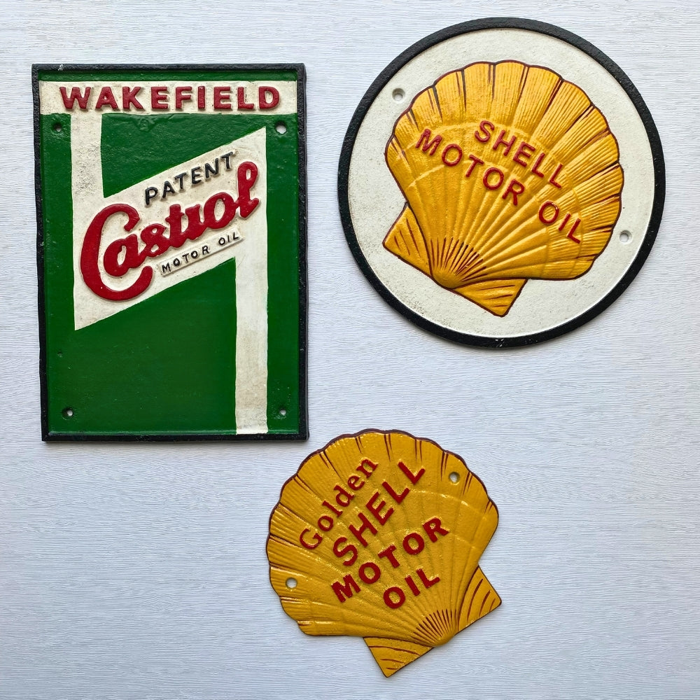 Cast Iron Golden Shell Motor Oil Clam Sign 19cm