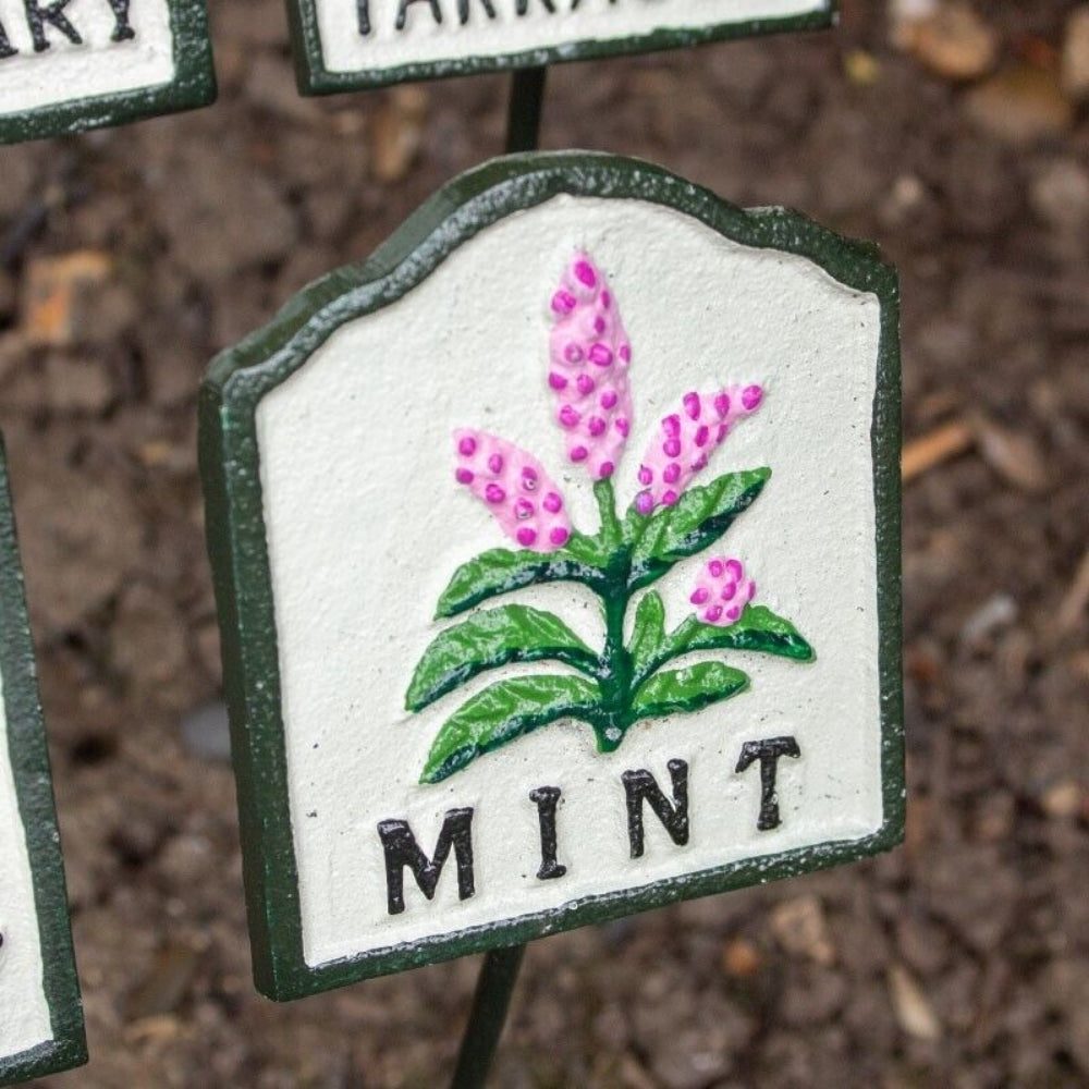 Cast Iron Garden Herb Marker Signs (Set of 10)