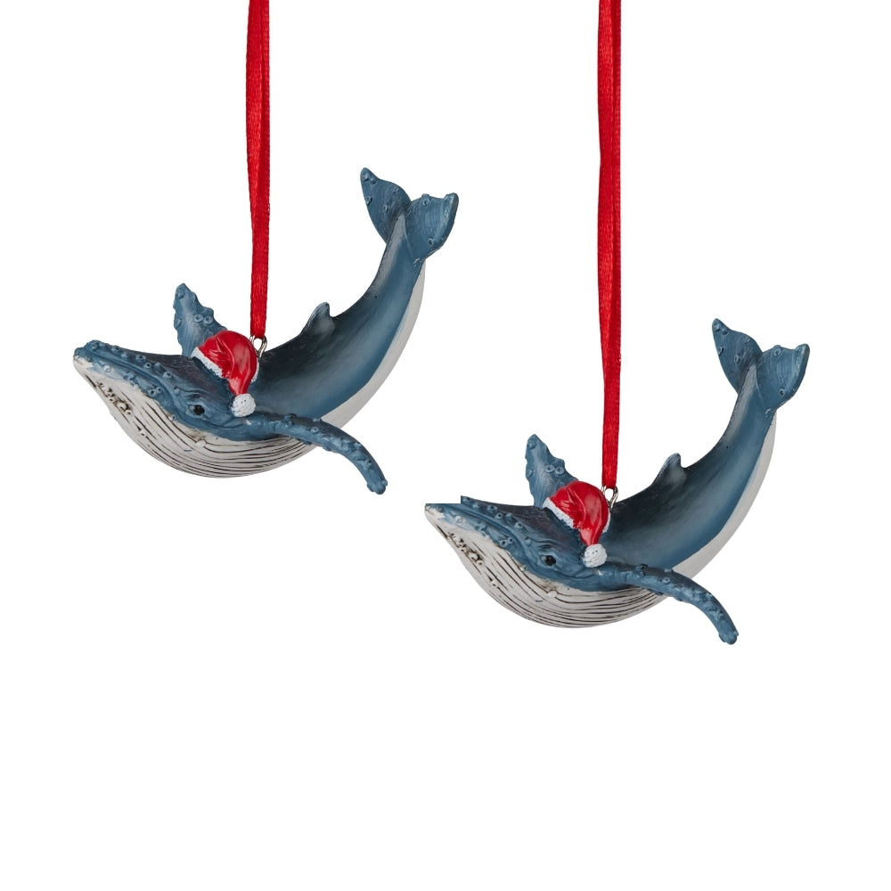 Australiana Humpback Whale with Hat Christmas Hanging Figure 9cm (Set of 2)