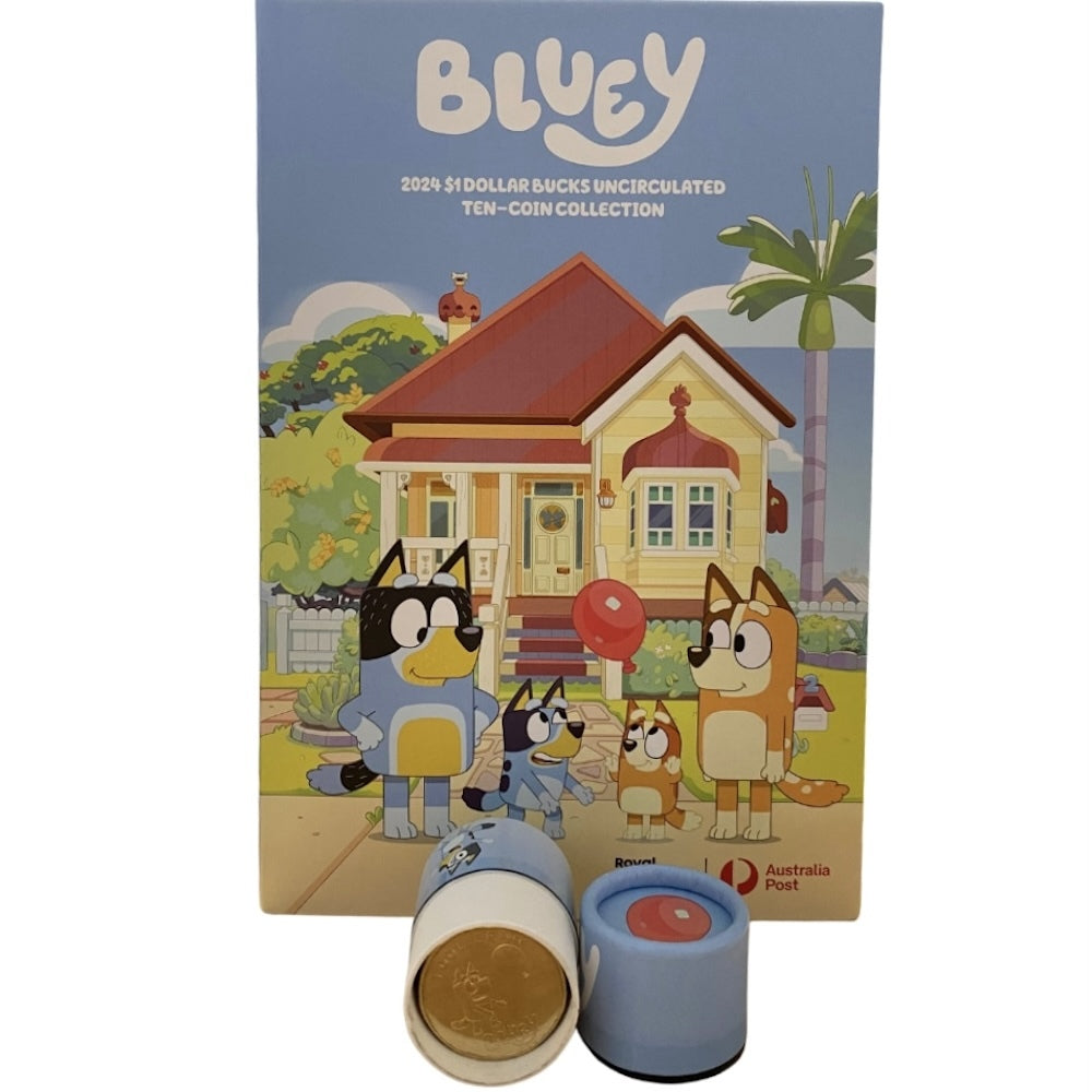 $1 Bluey 10-Coin OPENED Tube and Folder Set - Non-Coloured