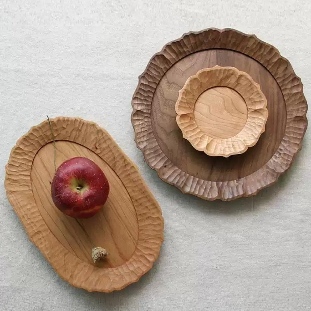 Linden Floral Edge Handcraft Walnut Wood Serving Plate 25cm