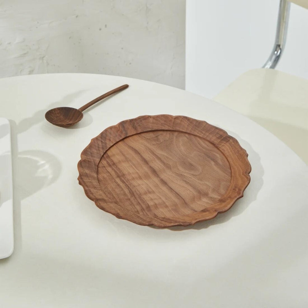 Linden Floral Edge Handcraft Walnut Wood Serving Plate 25cm