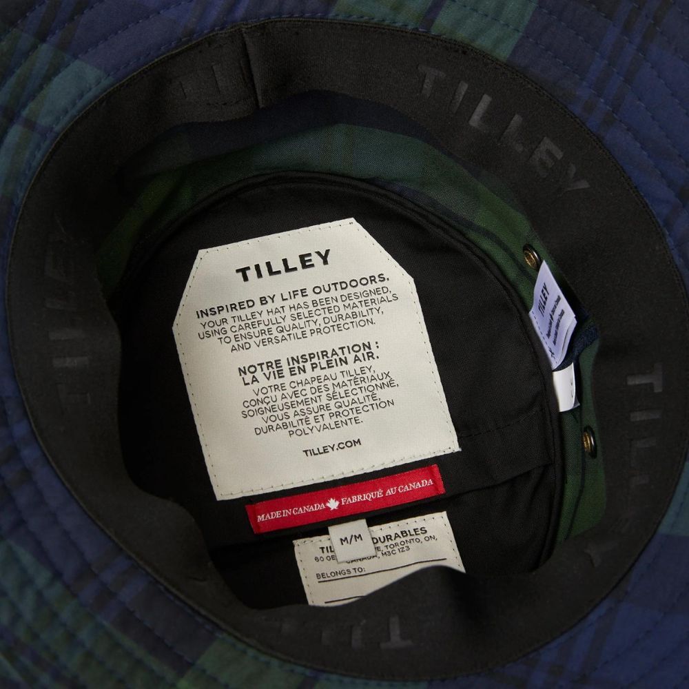 Tilley Waxed Cotton Bucket Hat - L - Navy Plaid
