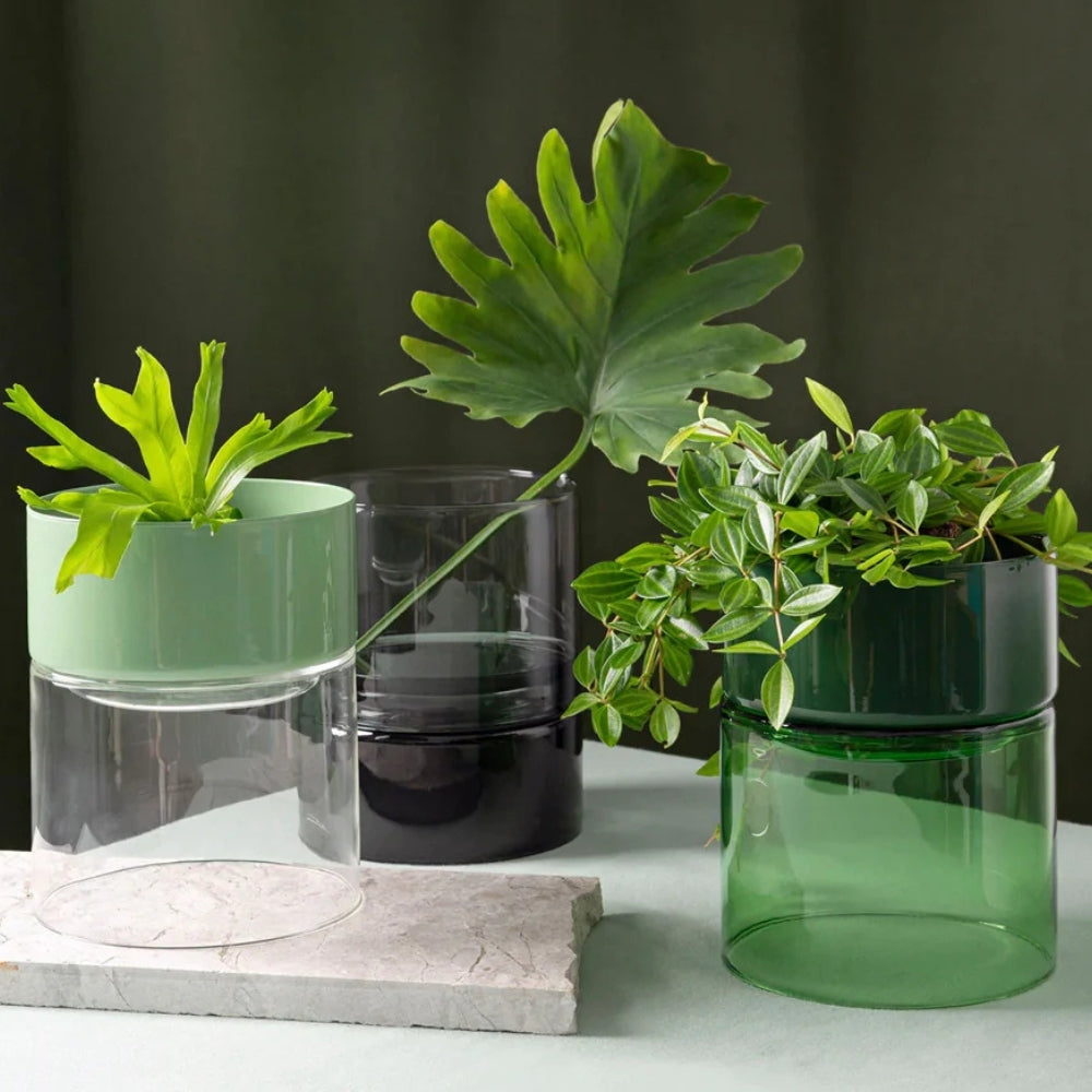 Studio Milligram Glass Flip Vase - Wide - Clear/Sage