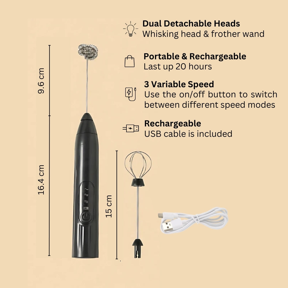 Kawashimaya 2 in 1 Handheld Rechargeable Milk Frother & Whisk