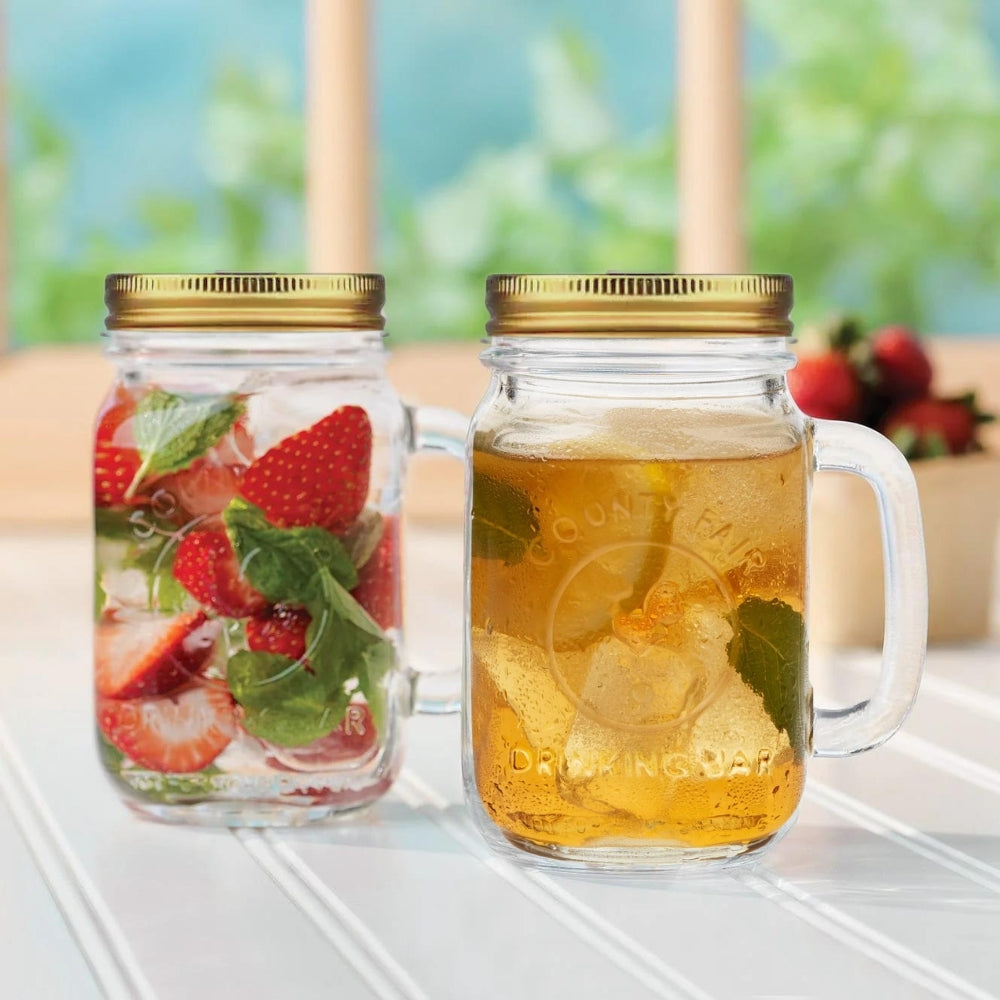 Libbey County Fair Glass Drinking Jars with Lids & Straws (Set of 2)