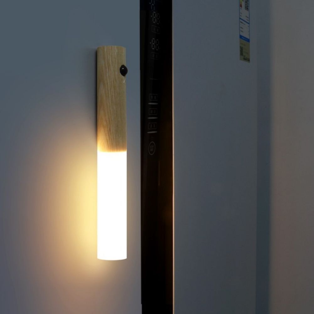 No-Drill Magnetic Walnut Motion Sensor Wall LED Light