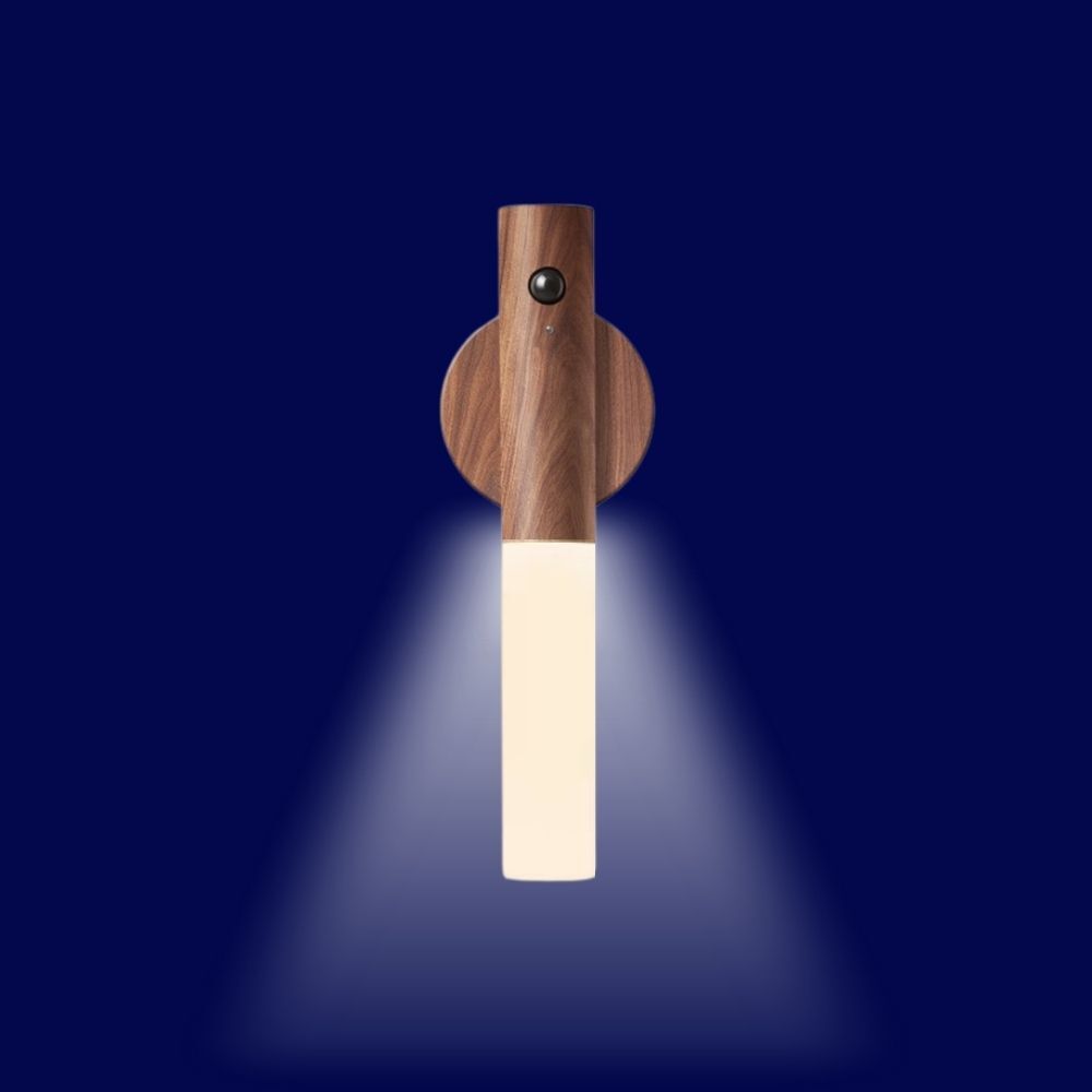 No-Drill Magnetic Walnut Motion Sensor Wall LED Light