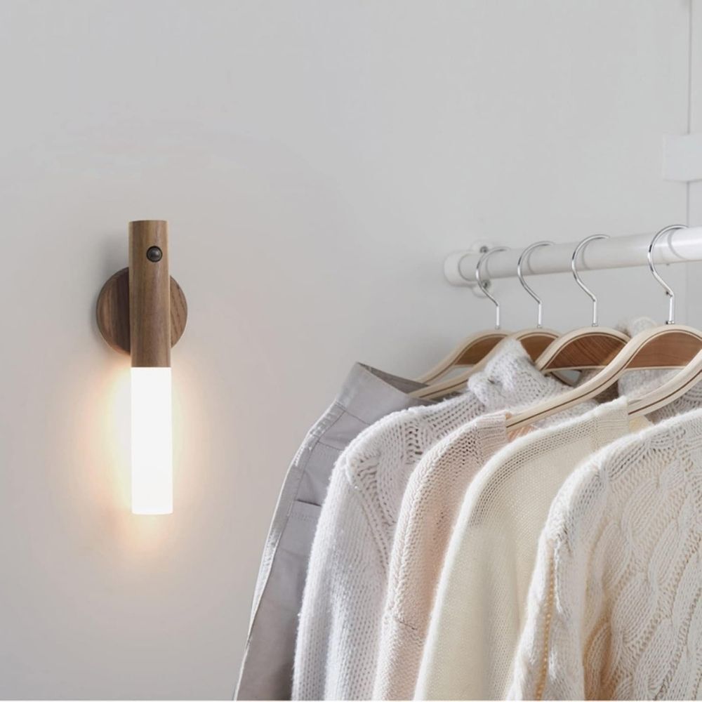 No-Drill Magnetic Walnut Motion Sensor Wall LED Light