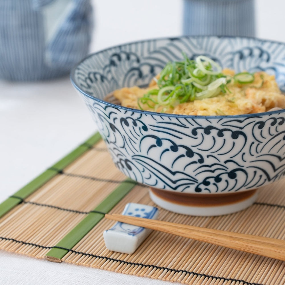 Minoru Pottery Suzu Namimon Japanese Porcelain Ramen Bowl