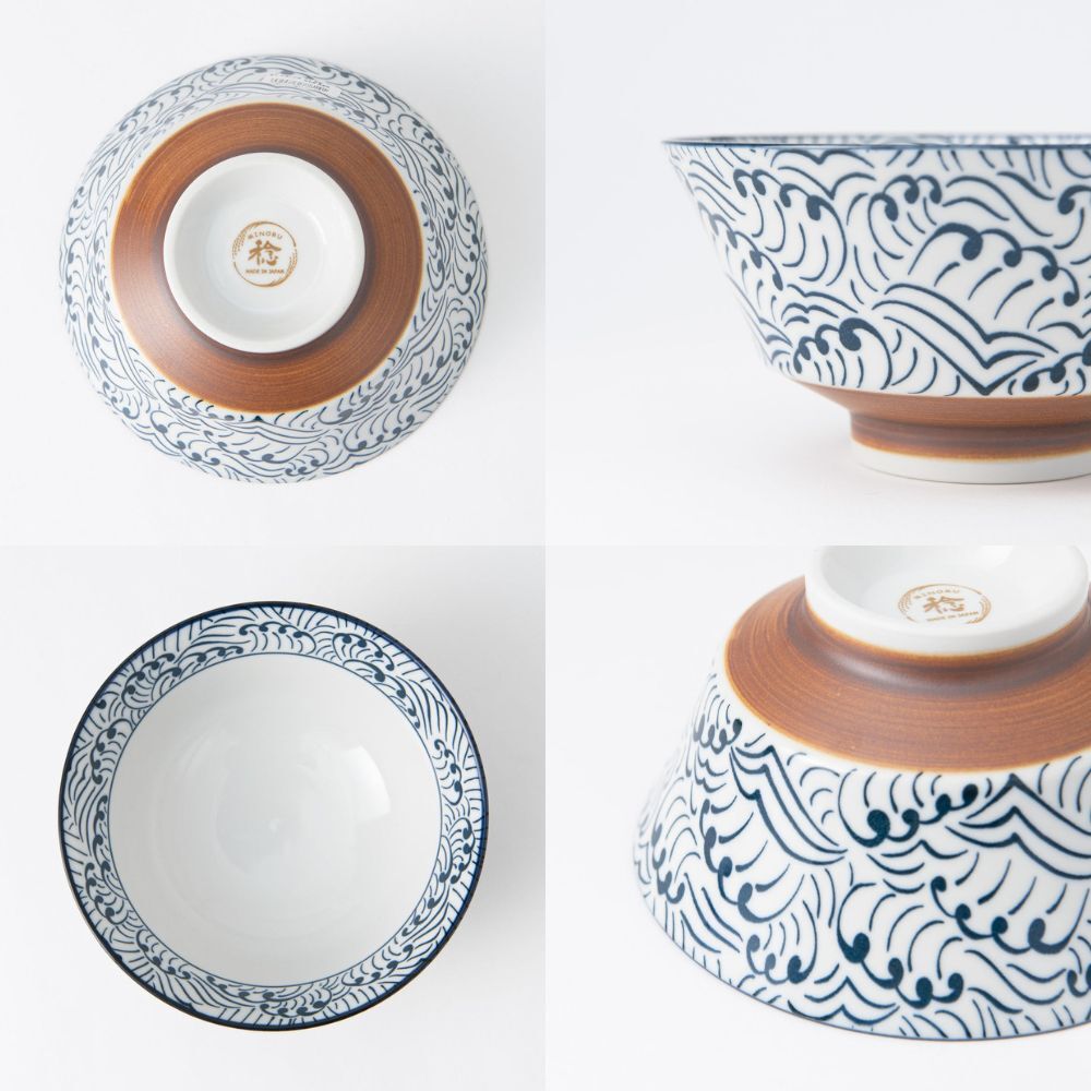 Minoru Pottery Suzu Namimon Japanese Porcelain Ramen Bowl