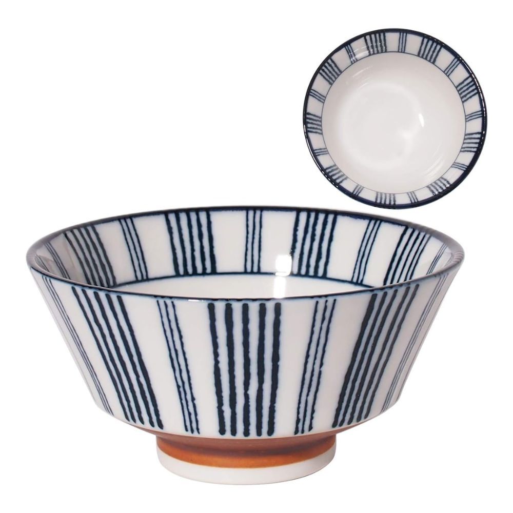 Minoru Pottery Suzu Shimamon Japanese Porcelain Ramen Bowl