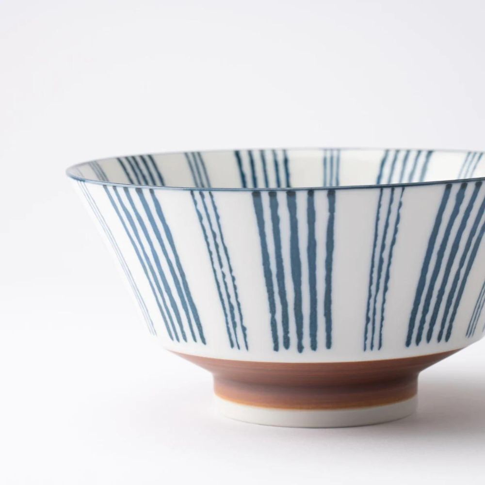 Minoru Pottery Suzu Shimamon Japanese Porcelain Ramen Bowl