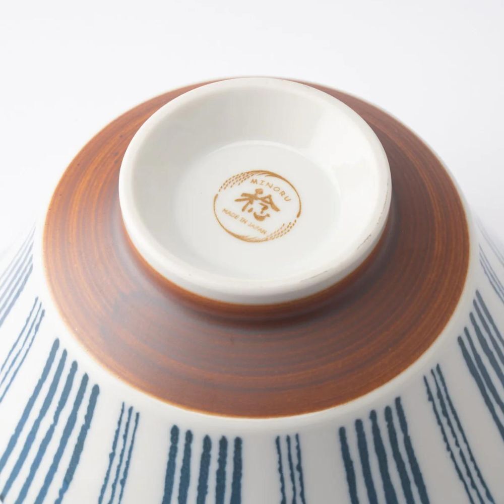 Minoru Pottery Suzu Shimamon Japanese Porcelain Ramen Bowl