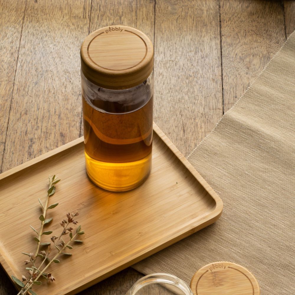 Pebbly Round Canister with Bamboo Lid 850ml