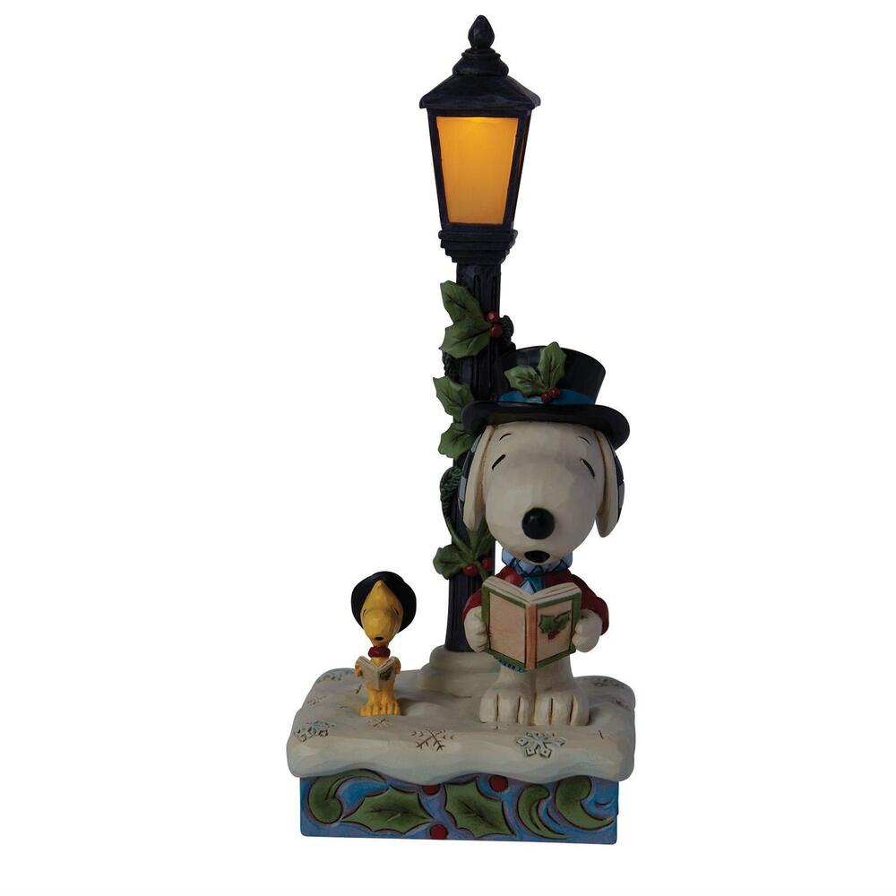 Peanuts by Jim Shore Snoopy & Woodstock Next To Lit Lampost