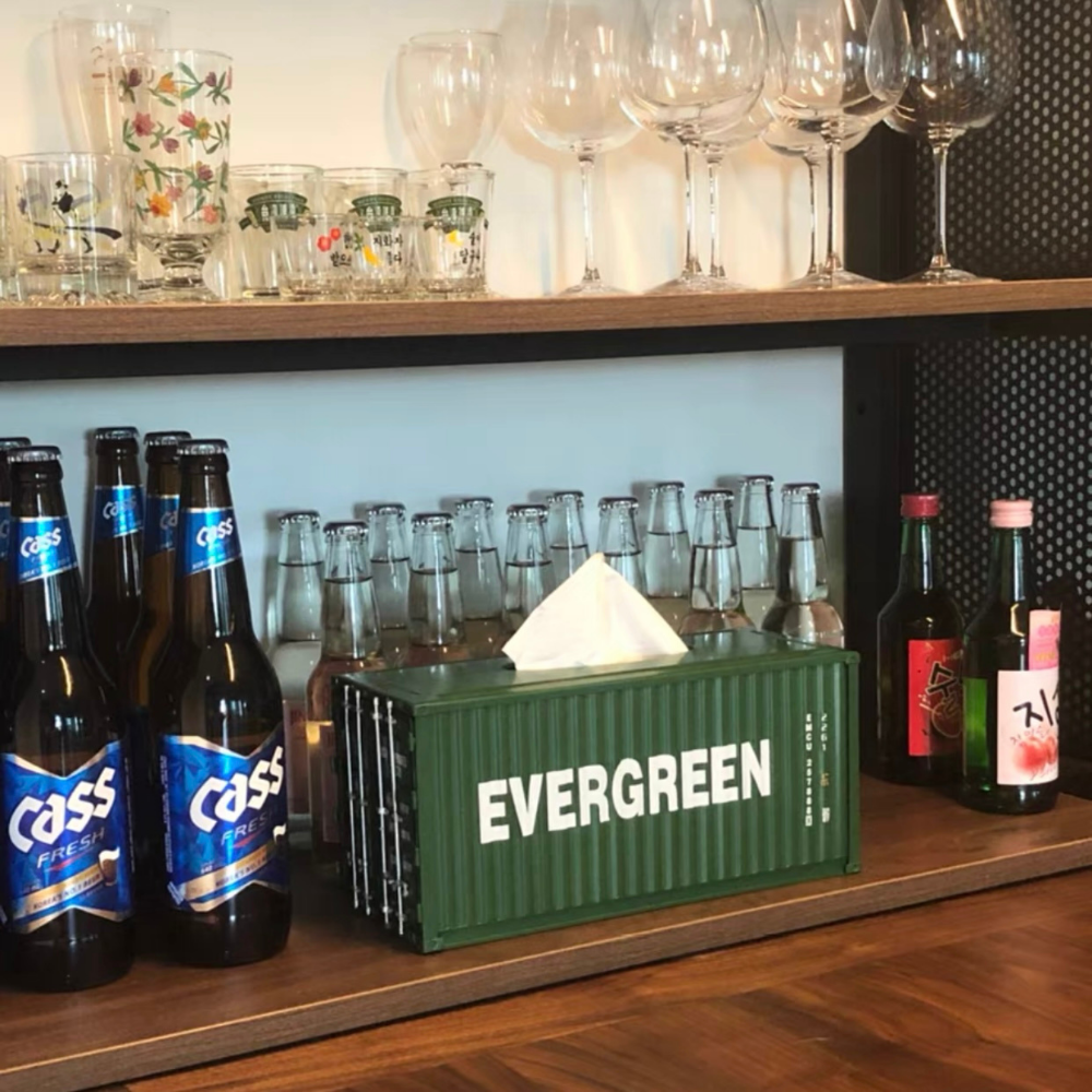 Evergreen Vintage Diecast Metal Cargo Container Tissue Box