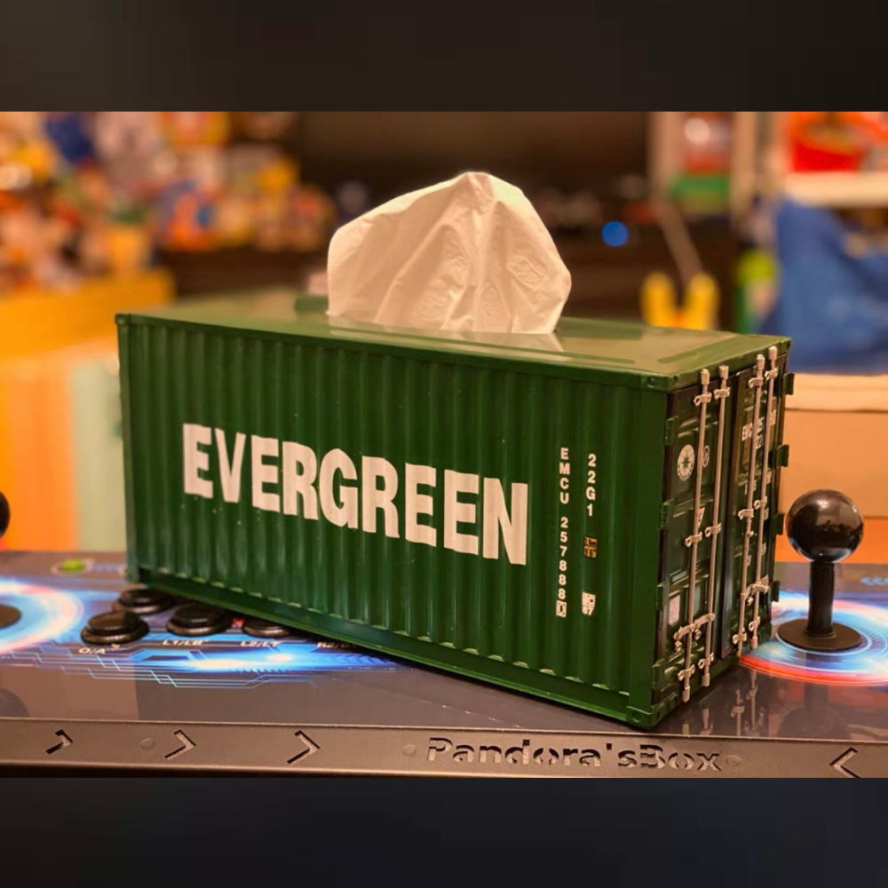 Evergreen Vintage Diecast Metal Cargo Container Tissue Box
