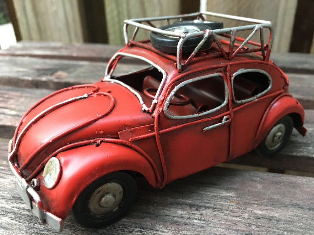 Vintage Diecast Beetle with Spare Wheels on Roof Rack